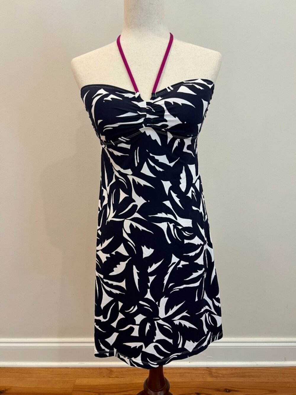 Tommy Bahama Swim Dress Extra Small Navy Halter Padded Cups Tropical Leaf Print